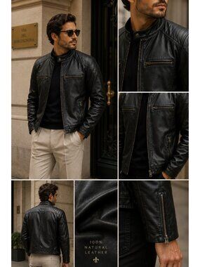 Bettina Rizzi Men’s Black Genuine Leather Moto Jacket M Argentina Cafe Racer